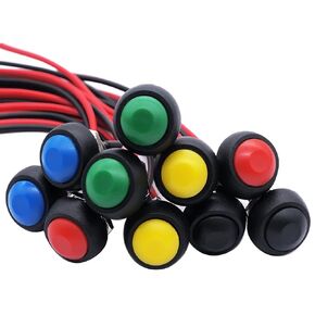 Twidec/10Pcs 12mm Momentary Push Button Switch 1/2" Mounting Hole On Off Mini Round Waterproof 5 Color with Pre-soldered Wires PBS-33B-5C-X-2