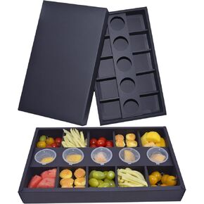 10 Sets 10-Grid Cardboard Pastry Snack Box with Lids, 5 Sauce Holders Catering Tray box, Oil-proof Deli Bakery Pastry Salad Box, Birthday Party Takeout Container 15.5" x 9" x 2"