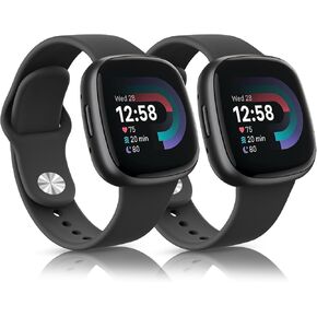 2 Pack Silicone Bands for Fitbit Versa 3 Bands/Versa 4 Bands/Fitbit Sense Bands/Sense 2 Bands Women Men, Soft Breathable Replacement Wristband Strap for Fitbit Sense 2 / Sense/Versa 4 / Versa 3 Smart Watch