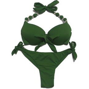 Womens Push Up Bikini Set with Underwire Side Tie Swimsuit Bikini Bottom Halter Swimwear 2pcs Bathing Suit