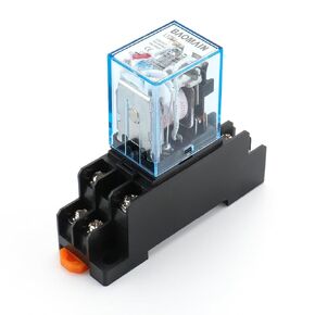 Baomain LY2NJ General Purpose Power Relay, DPDT 8 Pins Electromagnetic Power Relay Green/Red LED with DIN Rail PTF08A Socket Base (AC 110V)