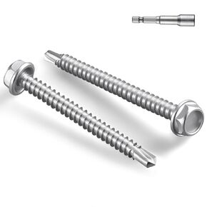 #10 x 1-3/4 Inch Self Drilling Screws, 165pcs 2 lbs Self Tapping Screws for Metal, 410 Stainless Steel Hex Washer Head Sheet Metal Screws