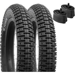 YunSCM 2PCS 14" Bike Tires 14 x 1.95/53-254 and 14" Heavy Duty Bike Tubes 14x1.75/2.25 AV32mm Schrader Valve with 2 Rim Strips Compatible with 14x1.95 Bike Bicycle Tires and Tubes (Y-1024)
