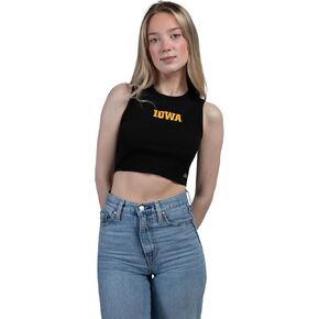 Hype & Vice Cut-Off Tank for Women (Small) - University of Iowa Top for Women, Cropped Fit Tank Top, College Shirts for Game Days - Black