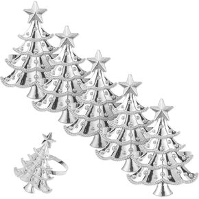 BESTonZON 6pcs Christmas Napkin Rings, Metal Napkin Holder Ring Merry Xmas Elegant Silver Christmas Tree Napkin Rings, Silver Holiday Dining Table Decor Serviette Buckle for Christmas Wedding Party