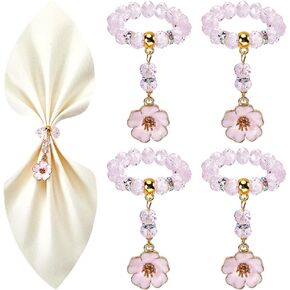 SUNNYCLUE 8 Sets Flower Napkin Rings Napkin Holder Rings Napkin Holder Buckle Valentines Day Romantic Pink Glass Beads Love Beaded Napkin Ring for Christmas Wedding Dinner Table Banquet Party Decor