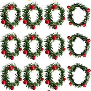 12PCS Christmas Napkin Rings Christmas Garland Napkin Holder Holly Berry Candle Wreath for Banquet Table Decorations