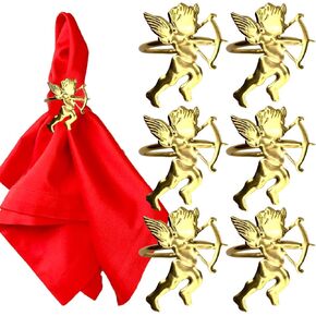 6 Pcs Valentine's Day Cupid Napkin Rings Gold Cupid Napkin Holder Valentine's Gold Metal Napkin Buckle for Valentine's Day Anniversary Date Party Dining Table Decor Supplies