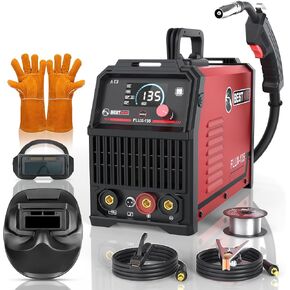 BESTMIG 135A Welder 3-in-1 Welding Machine Supports MIG 110V Welding Machine with IGBT Inverter LED Digital Display MIG/Lift TIG/Stick Capabilities (Red Black, MIG 135A Welder)