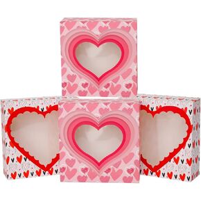 qiqee Valentine Pastry Box With Window 8x8x2.5 inch Donut Pie Boxes 30pcs Bakery Box for Valentine''s Day