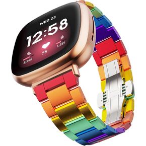 Band Compatible with Fitbit Versa 4/Versa 3 Bands Women, Aluminum Metal Band Colorful Replacement Wristband for Fitbit Sense 2/Fitbit Sense, Rainbow