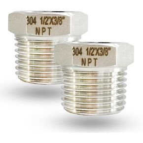 3/4" NPT Male to 3/8" NPT Female Hex Bushing Reducer, 304 Stainless Steel NPT Reducing Bushing Adapter Pipe Fitting, Heavy Duty Pipe Hex Bushing for Reducing Pipe (3/4" MNPT x 3/8" FNPT)