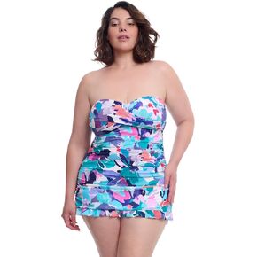 Profile by Gottex Holi Plus Size Abstract Floral Print Women’s Bathing Swim One Piece Bandeau Swimdress - Swim Essential