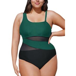 CUPSHE Women's Plus Size One Piece Swimsuit Removable Straps Adjustable Mesh Bathing Suit Swimwear