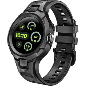 Fintie Bands with Case Compatible with Google Pixel Watch 3 41mm / 2/1, Protective Case Strap Rugged Sport Band, Black