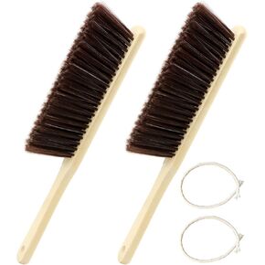 2 Pieces Wooden Hand Broom Brushes, Bench Brush with Long Wood Handle, Soft Bristle Cleaning Dust Brush for Counter, Bench, Car, Furniture, Bed, Woodworking Cleaning(Color:As Shown)