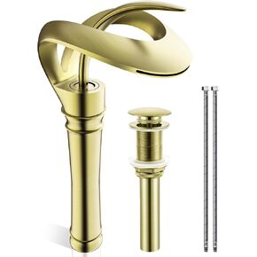Elegant Bathroom Sink Faucet Single Hole,AUU Waterfall Matte Black Vessel Sink Faucet Solid Brass,Single Handle Tall Bowl Sink Faucet with Pop Up Drian Supply Line (Black, Tall)