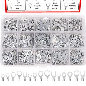 Twidec/260PCS Copper Ring Fork Terminals AWG 22-16 16-14 12-10 Non-Insulated Wire Connectors Kit Fork Ring Terminals of Tinned Red Copper Wire Crimp Connectors N-085-260PCS