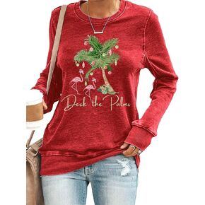 Merry Christmas Flamingo Sweatshirt Women Christmas Lights Graphic Pullovers Top Holiday Lightweight Shirts