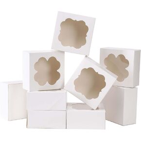 50 Premium White Cookie Boxes with Window, 5x5x2.5 inches Small Bakery Boxes for Cookie Treat Donuts Candy Pastry Mini Cake Mini Pie, Baked Goods Packaging Containers, Christmas Gift Giving