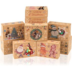 Moretoes 15pcs Christmas Cookie Boxes for Gift Giving 8.25x6x2.75 Bakery Boxes with Window, Xmas Treat Boxes for Cupcakes, Cookies, Donuts, Candy