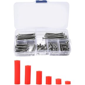 Bolt Dropper Assorted Screws and Electrical Outlet Spacers Kit - Long White Wall Plate Screws to fix Sunken Outlets - Thread Flat Head Device Mounting Screws for Household and Industries - 90 pcs