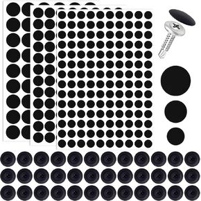 290pcs Self-Adhesive Screw Hole Sticker & 50pcs Plastic Screw Hole Caps, 12mm 15mm 21mm Dustproof Sticky Decals Self Tapping Screw Covers for Various Furniture Cabinet- Black