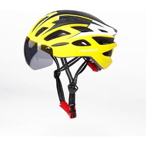 EMotorad GlideGuard Helmet | PC-EPS Construction, 27 Vents, Magnetic Goggles, LED Tail Light, Insect Resistant, CPSC Certified, Size L (Yellow)
