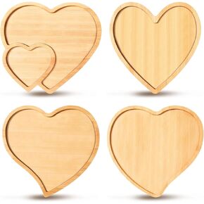 AWIZOM 4 Pcs Heart Shaped Bamboo Charcuterie Boards Valentine's Day Wooden Serving Platters Decorative Wooden Serving Trays Wood Appetizer Snack Dish Plates for Wedding Housewarming Present,4 Styles
