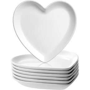 Suclain 12 Pcs Heart Shaped Bowl Ceramic Dinner Plates 7.4 Inch Serving Dish Saucers Plates Porcelain Salad Appetizer Plates Sushi Dipping Dessert Bowl for Christmas Valentine's Day (White)