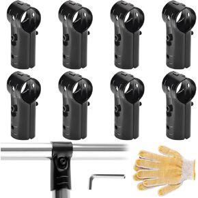 8 Sets 1 Inch T Pipe Clamp, Cold Rolled Steel Connector Chain Link Fence Parts End Rail T Clamp for 1 Inch (25mm) OD Pipe (Bolts/Nuts Included/Allen Key/Glove) Black