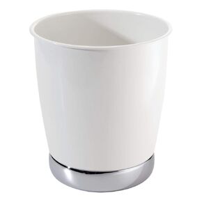 iDesign York Wastebasket, Metal Small Round Vintage Trash Can for Bathroom, Bedroom, Dorm, College, Office, 8.5" x 8.5" x 9.75", White and Chrome