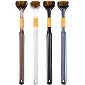 4-Piece Set of 3-Sided Medium toothbrushes for Adults, Soft Bristle Toothbrush for Comprehensive Care of Teeth and Gums, Suitable for Adults and Youth (Black, White, Brown, Blue, Adults)