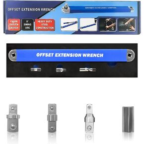 Offset Extension Wrench, Impact Ready Offset Extension Wrench Set, Off Set Wrench Set for Cramped Interspace with 1/4 ",3/8 ",1/2" Square Adapters and 1/4" Socket (Blue)