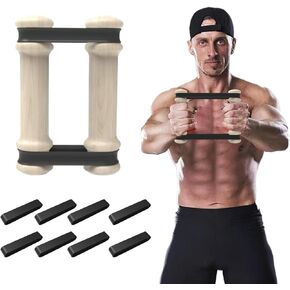 Rip Stick Portable Upper Body & Chest Workout Equipment with Adjustable Resistance Bands, Wooden Handles, Shoulder & Joint Rehab Home Gym – Muscle Strength & Flexibility Training (8 Bands Included)