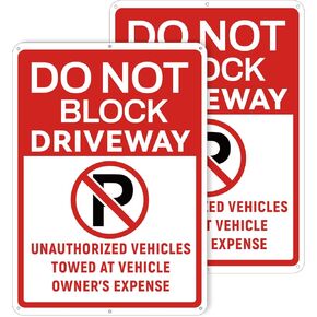2pcs No Parking Signs, 10 x14 Inches Metal Signs Outdoor Do Not Block Private Driveway Signs Rust Free Aluminum No Parking Symbol Reflective Metal Signs for Indoor Outdoor