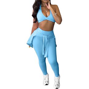 Track Suits for Women Set Sexy Zip Up Jackets Twist Tank High Waist Pants 3 Piece Outfits Sweatsuit Workout Lounge Sets