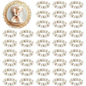 Yolispa Pearl Napkin Rings, 100Pcs Disposable Napkin Rings Sliver, Imitation Pearl Napkin Rings Set, White& Sliver Beaded Napkin Buckle for Wedding Party Dinner Table Decor and Daily Use