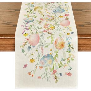 Artoid Mode Wild Flowers Eggs Easter Table Runner,Seasonal Spring Floral Kitchen Dining Table Decoration for Home Party Decor 13x72 Inch