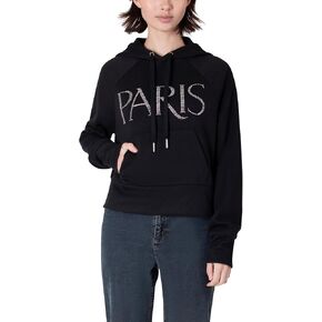 Paris Hilton Women's Embellished PARIS Pullover Sweatshirt Hoodie, Black