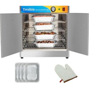 Treshin Hot Box Food Warmer - 25"x15"x24" Commercial Double-Door Electric Food Warmer - Adjustable 4-Shelf Portable Food Warmer, Stainless Steel Build, Ideal for Catering and Events