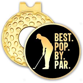 Best Pop by Par Black Gold Golf Ball Marker with Hat Clip, Funny Golf Accessories for Men Dad, Christmas Father's Day Birthday Gifts for Golf Fan Golfer, Novelty Golf Gifts for Papa
