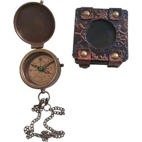 Nautical Antique Brass Calendar 100 Years - Solid Brass Vintage Pocket Compass with Leather Box - Personalized Engraved Compass to Son, Easter, Birthday, Graduation, Baptism Gift, Thanksgiving.