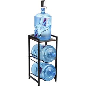 3 Tier 5 Gallon Water Bottle Holder Organizer, Heavy Duty Water Jug Rack with Wood Top Shelf, Water Jug Holder Water Jug Stand ater Dispenser Stand Rack for Kitchen, Office, Home, Black