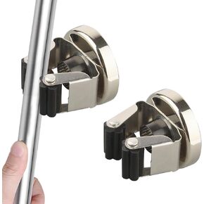 MUTUACTOR Magnetic Broom Holder,Anti-broken Broom and Mop Tool Holder,2PCS Adjustable Magnet Holder Broom Mop Clip with 360 Swivel Rack for Hanging in Metal Door Refrigerators Washer Machine