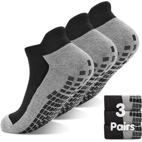 GRPSKCOS Mens Non Slip Socks 3 Pairs Size 8-13 Non Skid Sticky Grip Thick Pilates Yoga Socks Hospital Slipper House Socks