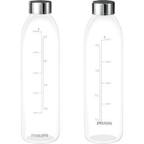 PHILIPS 16.9 Oz Glass Bottles ADD5930 Countertop Reverse Osmosis Water Filter Dispenser, Stainless Steel Leak Proof Lid BPA Free, 2 Pack