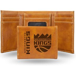 Rico Industries NBA Sacramento Kings Men's Trifold Brown Wallet - Premium 9 Pocket Laser-Engraved Team Logo on Vegan Leather - Minimalist Design, ID Window, Credit Card Holder - Ideal Men's Gift