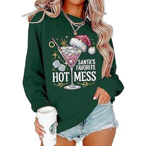 Santa Favorite Hot Mess Sweatshirt for Women Margarita Graphic Shirt Merry Christmas Long Sleeve Pullover Tops