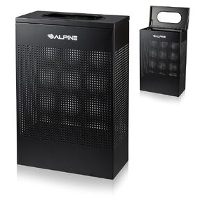 Alpine Black Commercial Trash Can - Large Perforated 13 Gallon Trash Can Open Top, Modern Metal Heavy Duty Garbage Can for Indoor & Outdoor in Office, Commercial Bathroom, Hotel, Lobby, and Businesses